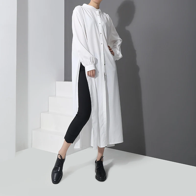 

Oversized Chic Street Trending Ultra Long Side Slit Solid Color Blouse Women Personality Long Shirt