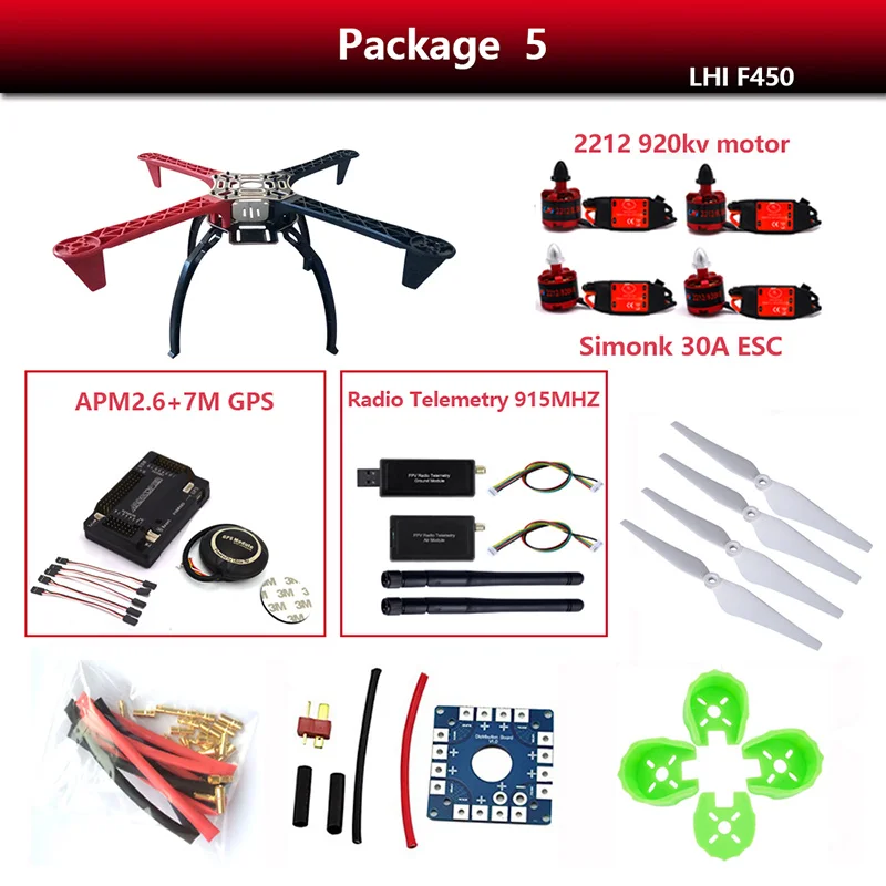 DIY LHI F450 Квадрокоптер комплект APM2.6 и 6 м 7 м N8M gps APM2.8 рама Вертолет стойка бесщеточный мотор - Цвет: Package 5