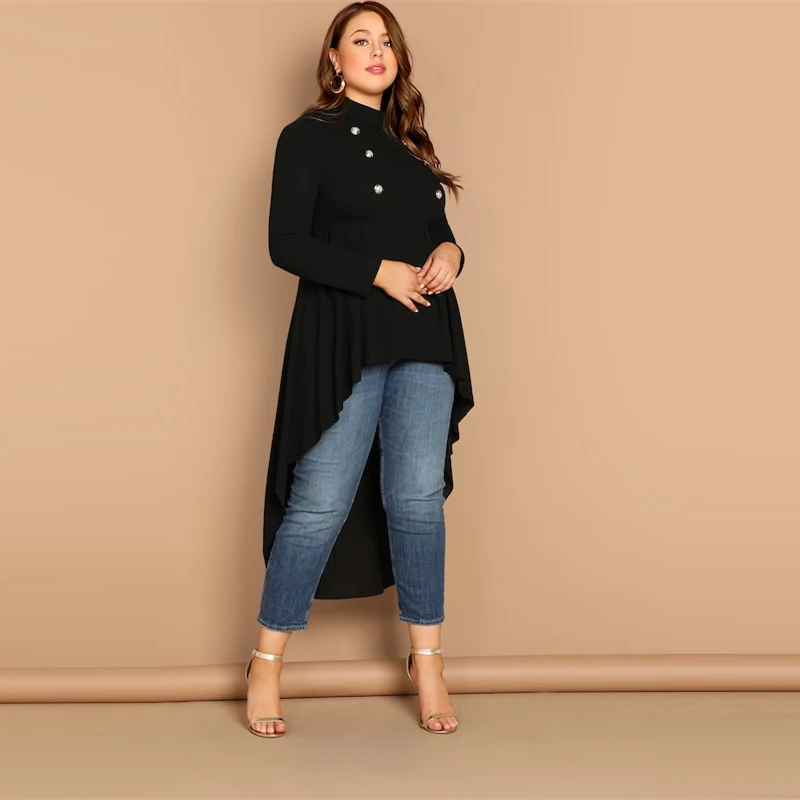SHEIN Асимметричный Топ С Высоким Воротником Стильный Макси Топ С Длинным Рукавом Джемпер Размера Плюс