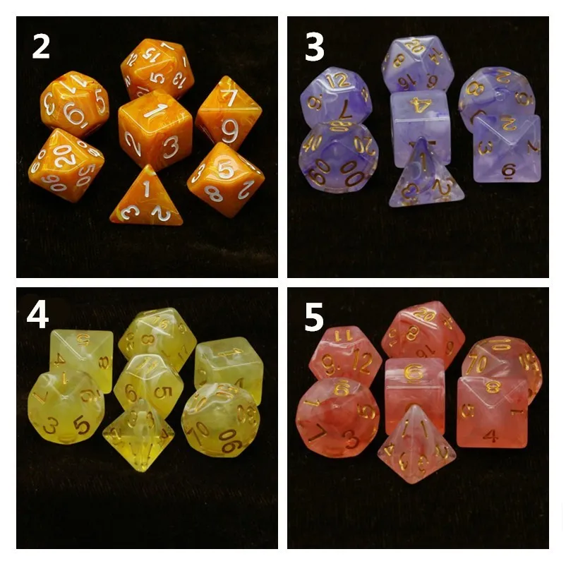 7 шт./лот 8 цветов многогранные игральные кости d& d d4 d6 d8 d10 d% d12 d20 многогранные TRPG игры игральные кости набор