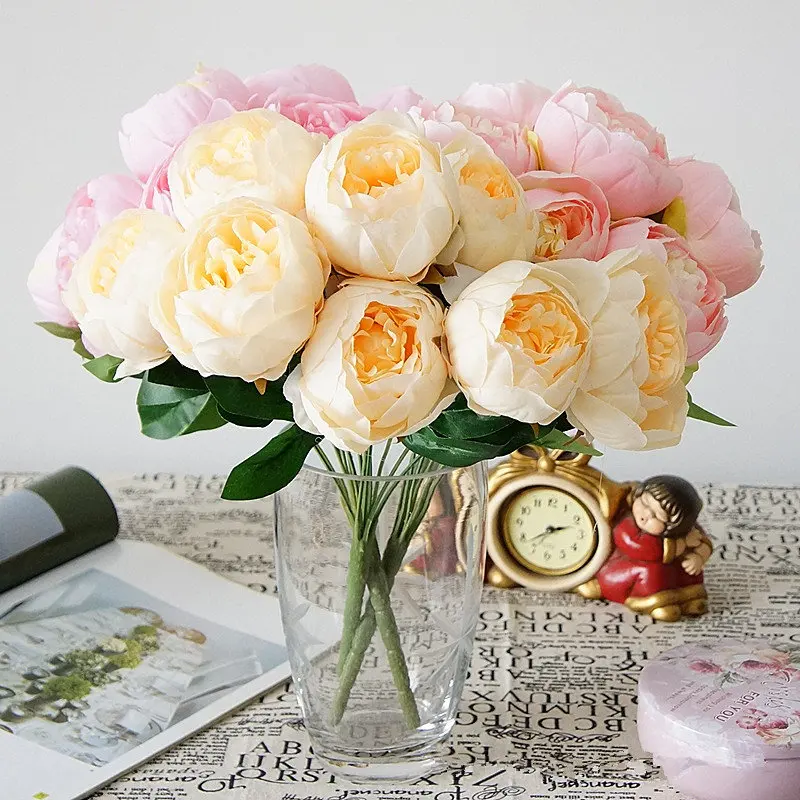 Новое поступление 9 глав искусственный шелк цветы пиона Флорес для осень Главная