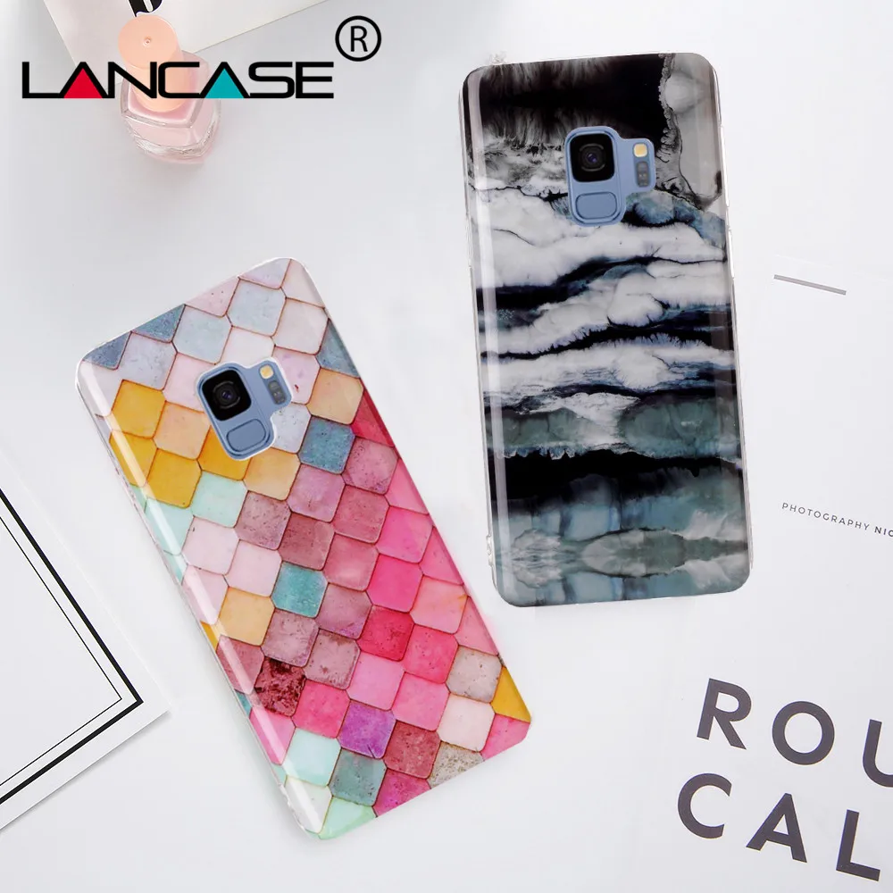 LANCASE Мрамор чехол для samsung Galaxy S9 дело весы ТПУ Силиконовые телефон Сумки плюс
