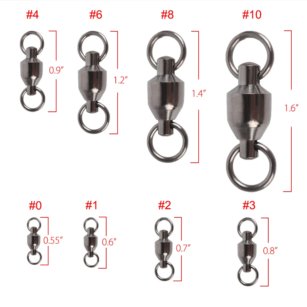 20PCS Fishing Barrel Bearing Rolling Swivel Solid Ring LB Lures Connector Heavy Duty Stainless Steel 0 1 2 3 4 5 6 7 8 9 10