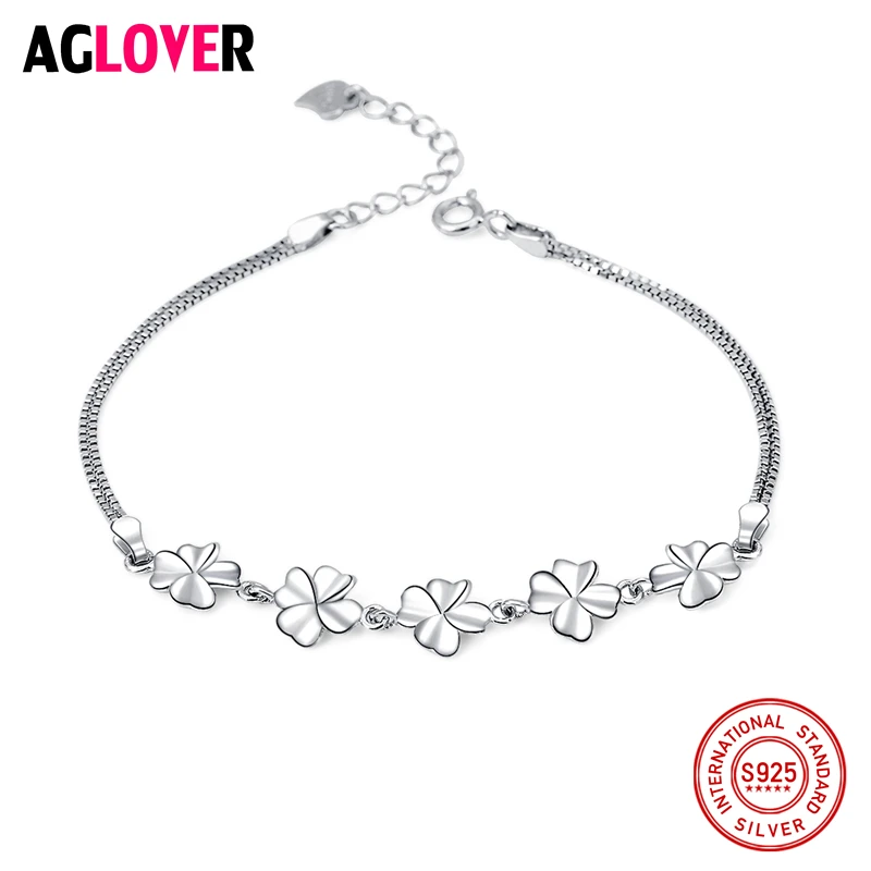 

Fashion Jewelry Authentic 925 Sterling Silver Jewelry Four Leaf Clover Heart Charm Bracelets For Women Wedding Accessories