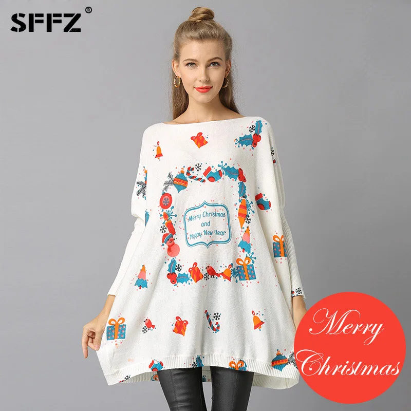 Happy New Year Woman Knitted Christmas Sweaters Pullovers Casual Print Sueter Mujer Wool Loose knitting Sweater Navidad Pullover | Женская