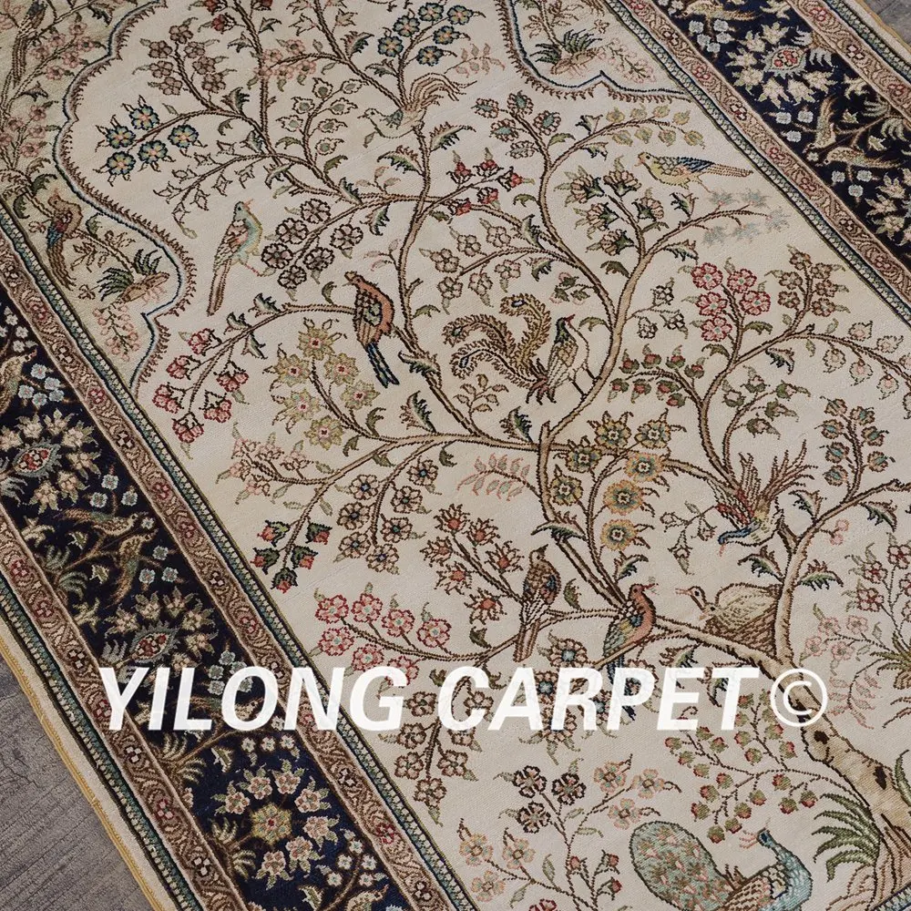 YILONG 2 5x4 𧌀 линий ручной работы ковры бежевый Древо жизни шелковый коврик