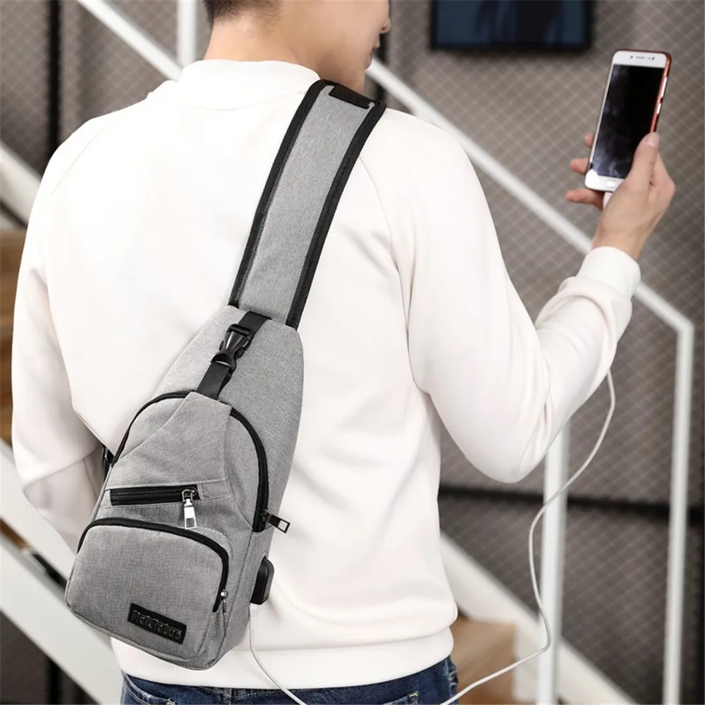 1pc USB Charging Men Chest Pack Casual Crossbody Wallet Antitheft Waists Travel Walking Shopping Purse Portable Money Pouch|Поясные