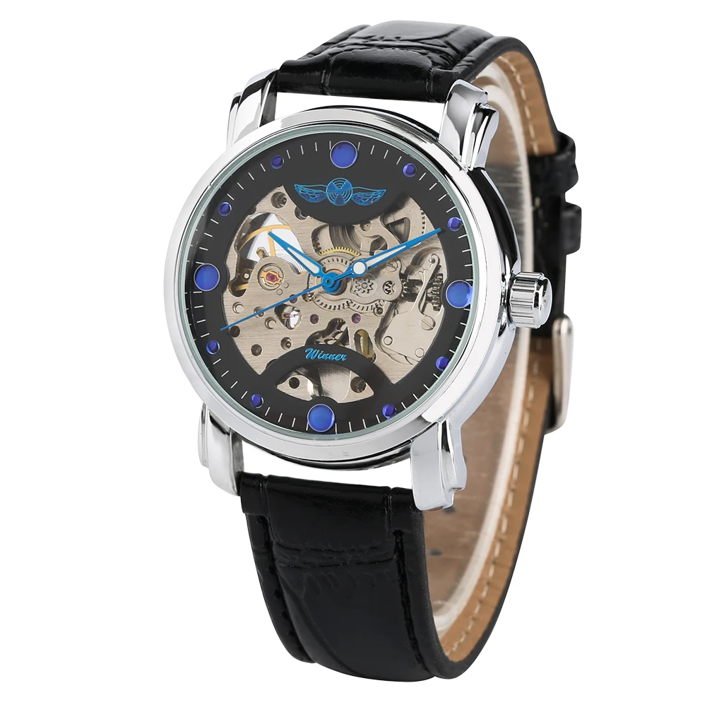 Мужские наручные часы скелетоны автоматические механические чехол из