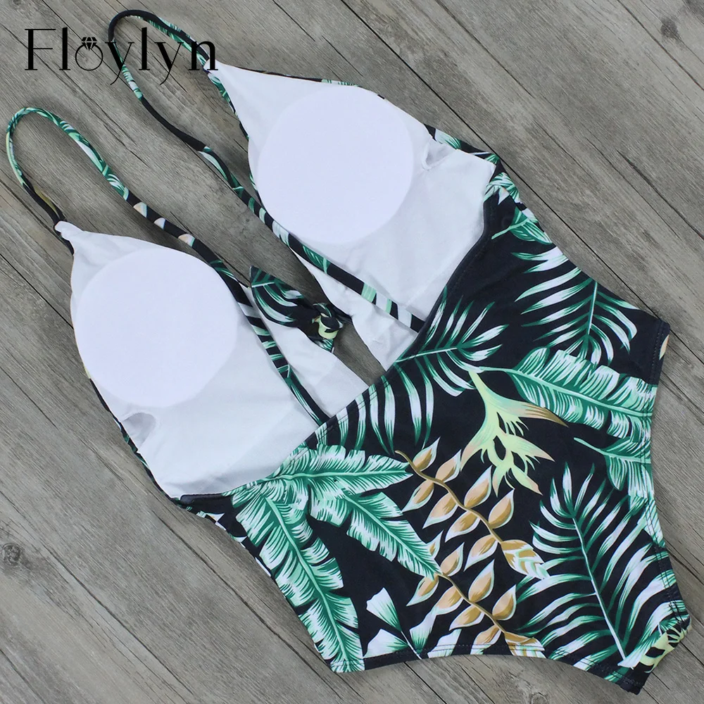 Floylyn Тропический Принт сексуальный цельный купальник женский купальный костюм |