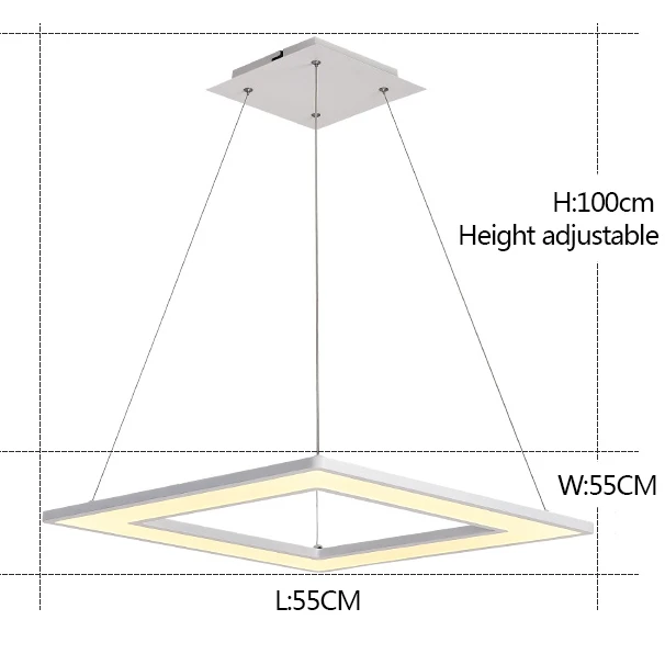 White L55xW55CM Новая офисная Подвесная лампа для ресторана, квадратная светодиодная Подвесная лампа, освещение конференц-зала, Современная студийная Подвесная лампа - Цвет корпуса: White L55xW55CM