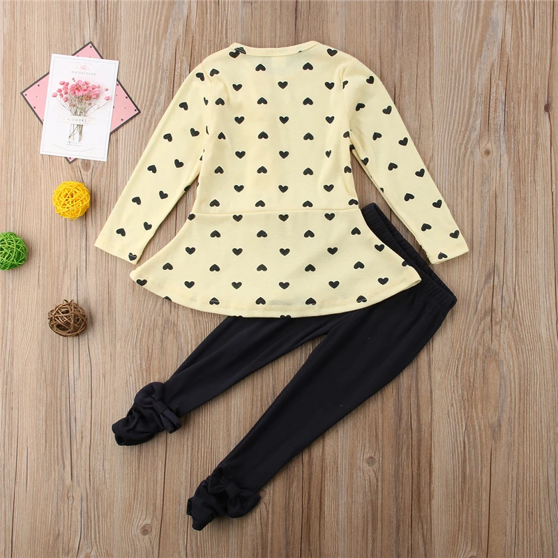 Детский осенний комплект из 2 предметов топ и штаны в форме сердца для маленьких