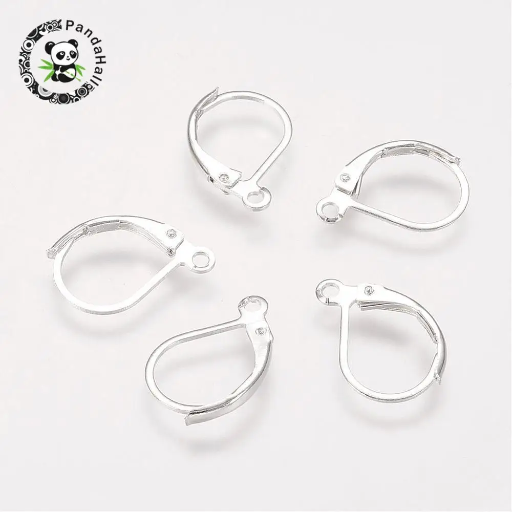 

Brass Lever Back Hoop Earrings, Nickle Free, Silver Color, 15x10mm, Hole: 1mm
