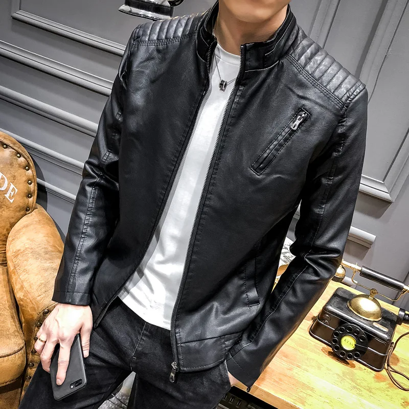 

Men's leather new age season locomotive leather young men contracted leisure coat