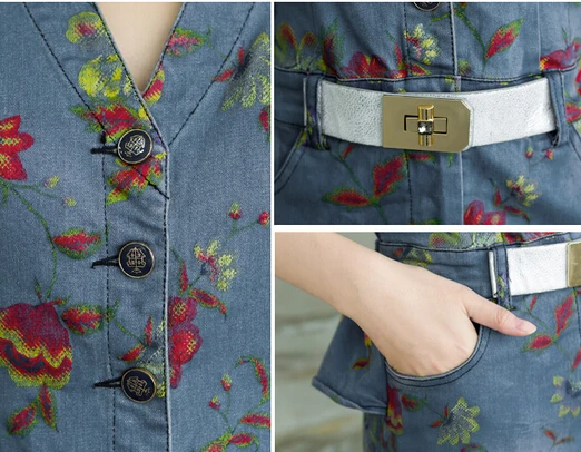 

Nice Spring And Autumn New Women Dress Sleeve Print V-neck Lotus Leaf Trim Slim Denim Dress Elegant Fashion high-quality Dress