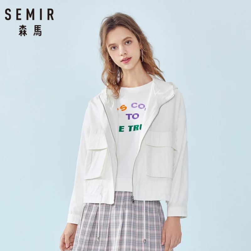 SEMIR/Женская хлопковая куртка с капюшоном на молнии Женская карманами шнурке для