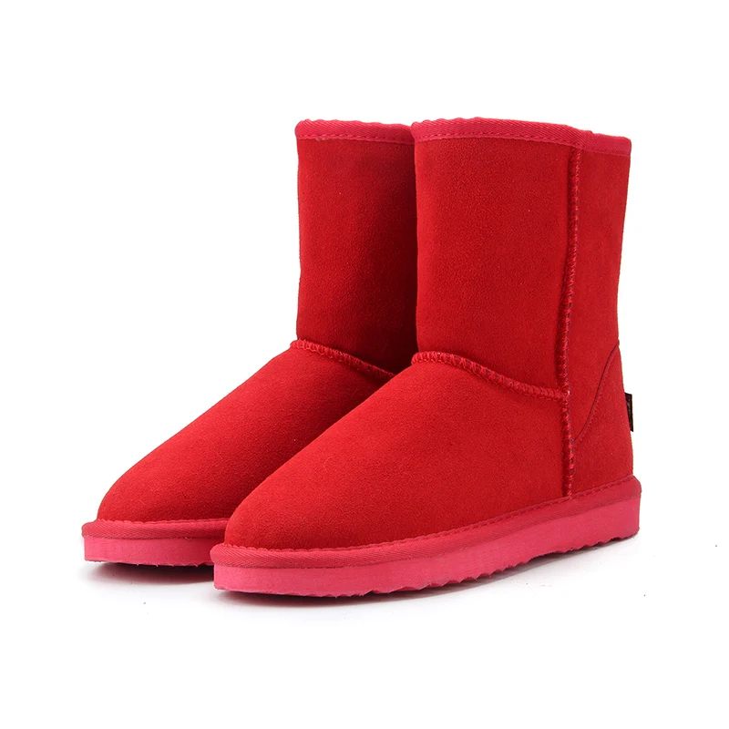 Red MBR FORCE/классические зимние ботинки из натуральной воловьей кожи; шерсть; женские ботинки; теплая зимняя обувь для женщин; большие размеры 34-44 - Цвет: Red