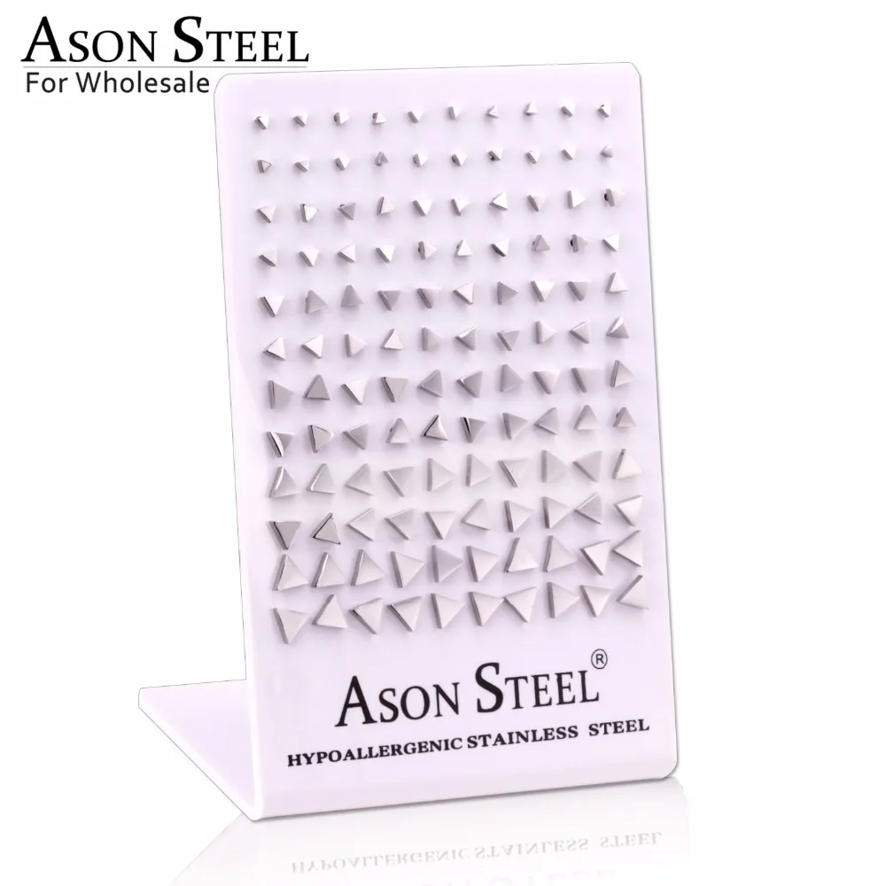 

ASONSTEEL 3-8MM Silver Color Stud Earrings Stainless Steel Triangle Women Fashion Earrings Wholesale 60Pairs/Lot