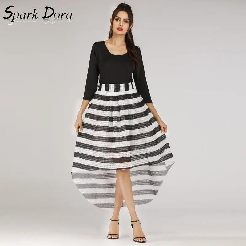 SparkDora 2019 Round Collar Long Sleeve Two piece Half length Dress Summer Clothes For Women | Женская одежда