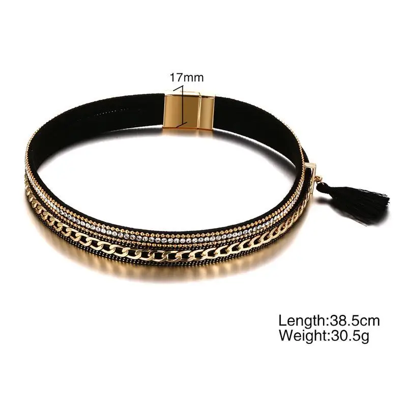 SIZZZ 38.5cm Long 17mm Wide Alloy PU Leather Collar Gold Plating Necklace For Girl/Women | Украшения и аксессуары