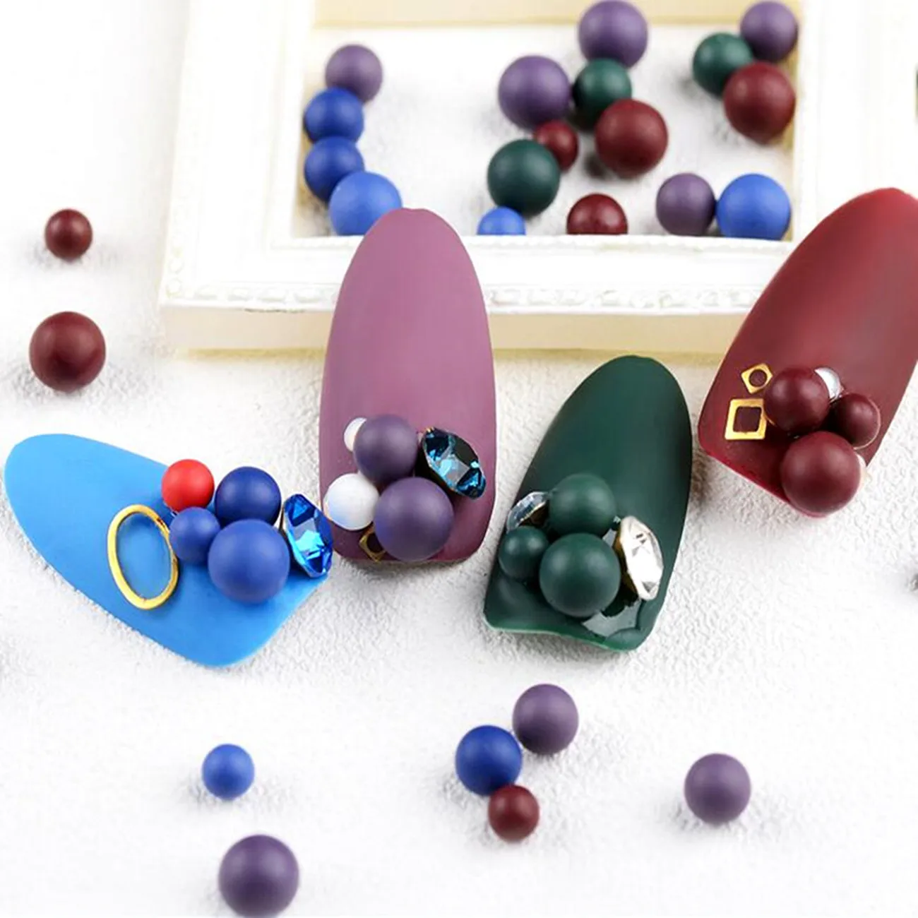 30pcs Colorful Seashell Pearl Nail Rhinestone Matte Bead Matte Resin Rubber Ball Multi-size 3D Manicure Nail Art Decoration