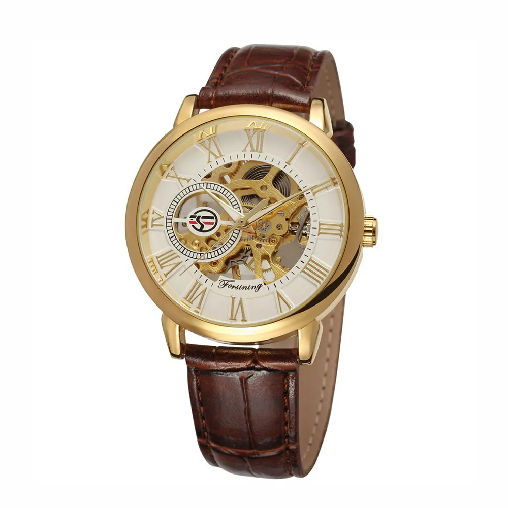 Новые 3D полый гравировальный чехол римские цифры циферблат механические мужские