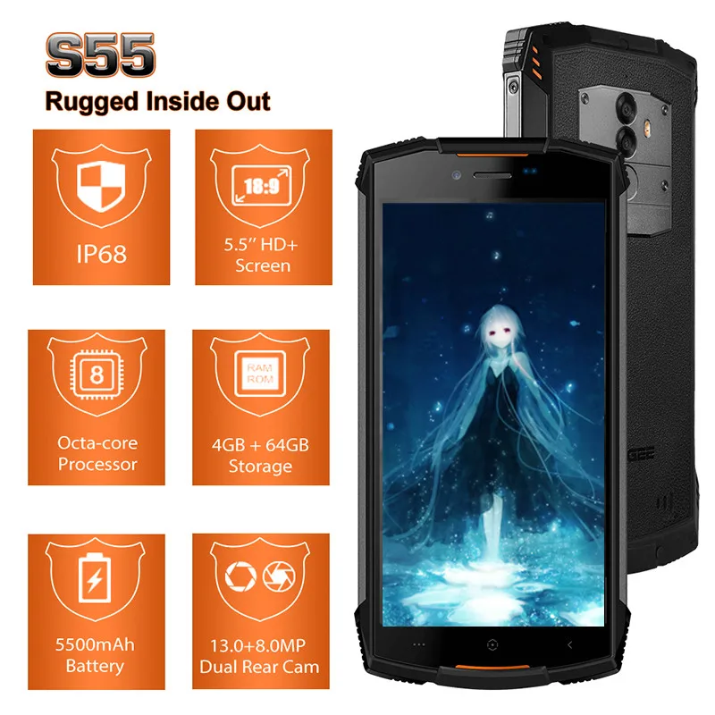 DOOGEE S55 смартфон с 5 дюймовым дисплеем восьмиядерным процессором MTK6750T ОЗУ 4 Гб ПЗУ 64