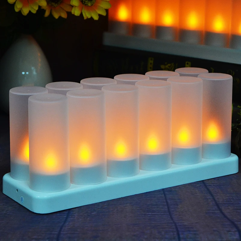 Беспламенного перезаряжаемые Tealight набор ЖК-свечей желтый свет свечи лампы для