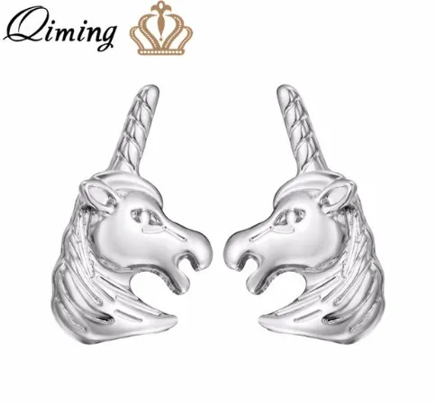 Unicorn Милые серьги-гвоздики с животными женские шармы собачья лапа Серебряный Единорог Лошадь Кролик маленькие подарки женские серьги девушки дети ювелирные изделия - Окраска металла: Unicorn