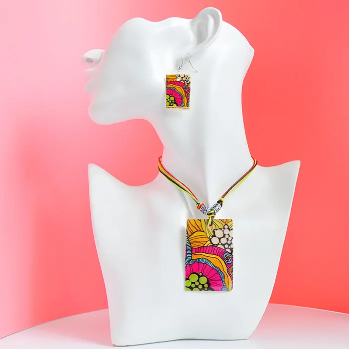 Комплект из колье и серёг с разноцветным узором|jewelry sets|leather jewelry setset |