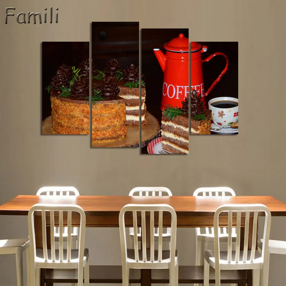 Картина на холсте с изображением фруктов и планшетов 4 панели