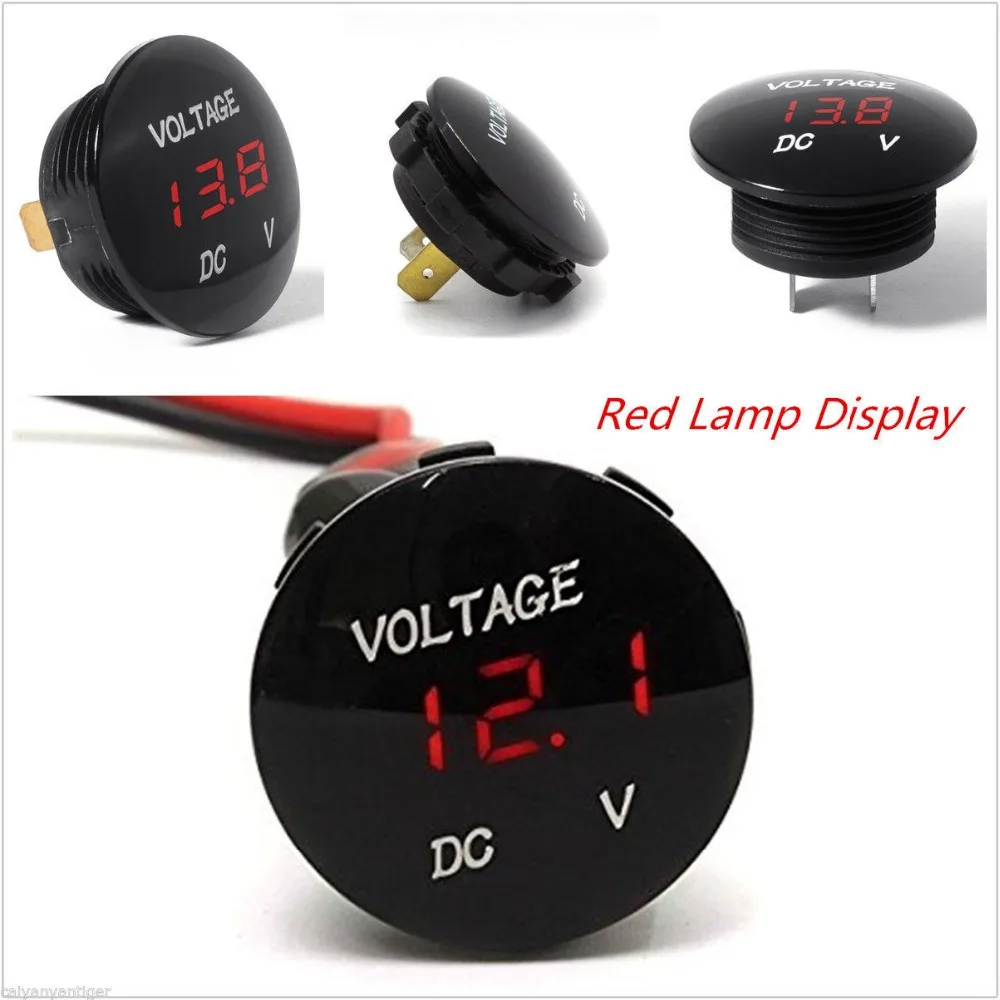 12V 24V Circular Panel Mount LED Voltmeter Waterproof 28mm Hole Round Red Blue Green | Автомобили и мотоциклы