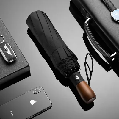 Umbrella 2 Black Полностью автоматический негабаритный Зонт усиленный дождь Женский тройной складной Мужской Женский Зонт ветрозащитный бизнес Зонты - Цвет: Umbrella 2 Black