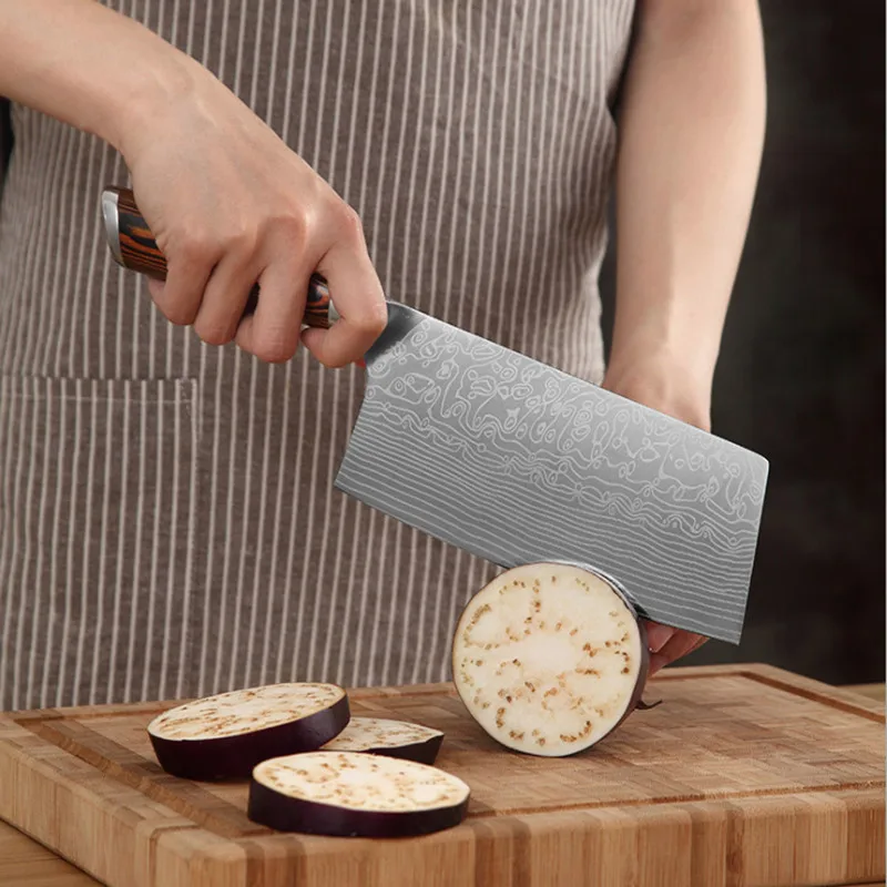 3pcs Kitchen Knives Stainless Steel Damascus laser pattern Knife Paka Wood Handle Fruit Vegetable Meat Cooking Tools Accessorie | Дом и сад