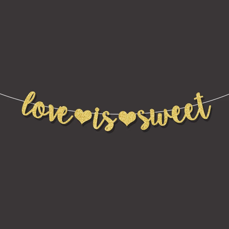 gold Love is sweet с сердцем Свадебный баннер табличка свадебный душ реквизит для фотосессии девичник вечерние украшения обручение золотой блеск декор - Цвет: gold