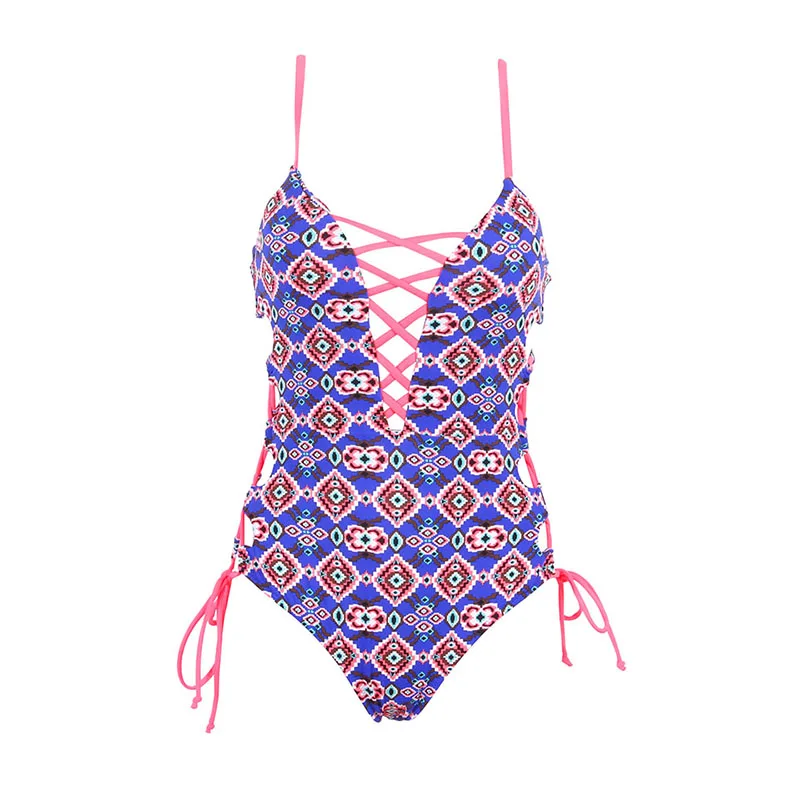 KINGTUT Print One Piece Swimsuit Female Retro 2018 Sexy Swimwear Summer Swim Bandage Bathing Suit Beach Wear Bodysuit Monokini | Спорт и