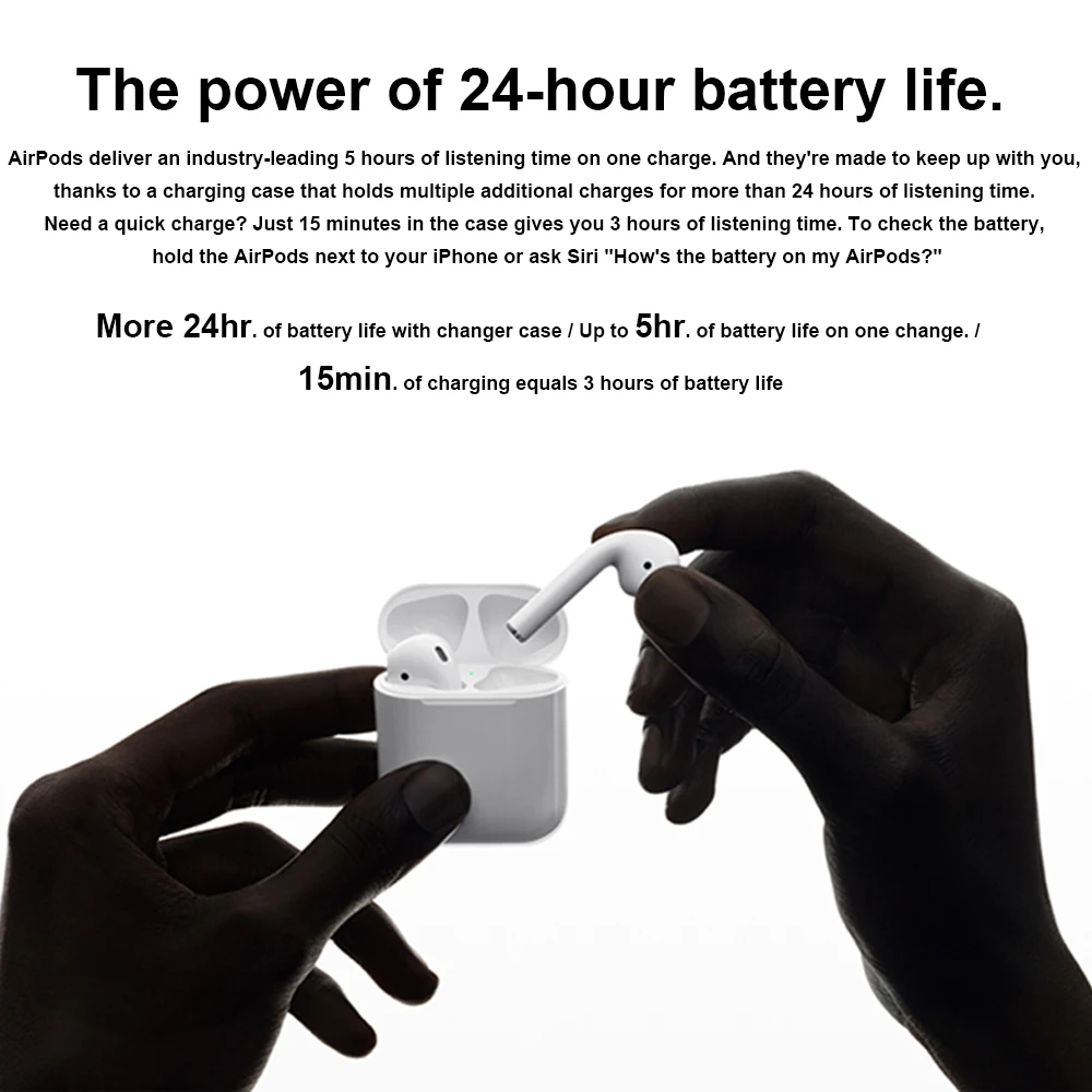 Оригинальные беспроводные наушники Apple AirPods 1st с Bluetooth, стереонаушники для iPhone Xs Max 7 8 Plus, iPad Mac, Apple Watch