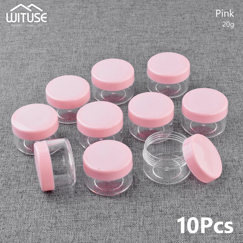 20g Pink 10 шт./лот, 10 г, 15 г, 20 г, пустой пластиковый контейнер для хранения бусин для макияжа, дизайна ногтей, портативная Косметическая банка для крема, горшок, коробка, круглая бутылка - Цвет: 20g Pink