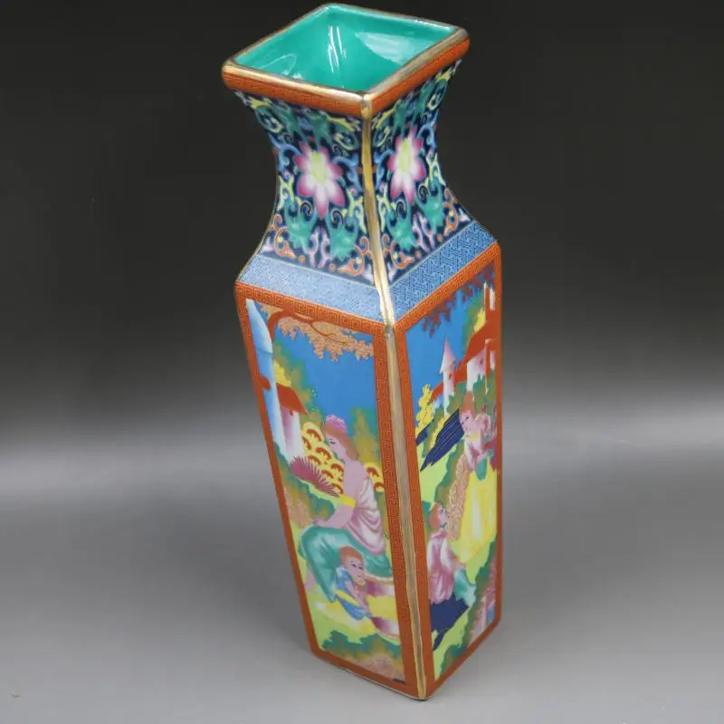 Квадратная ваза Qing Qianlong pastel с западными символами коллекция искусственного