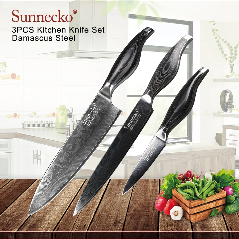 SUNNECKO Дамаск шеф-повар Ножи японский VG10 Сталь лезвие Кливер утилита Santoku для