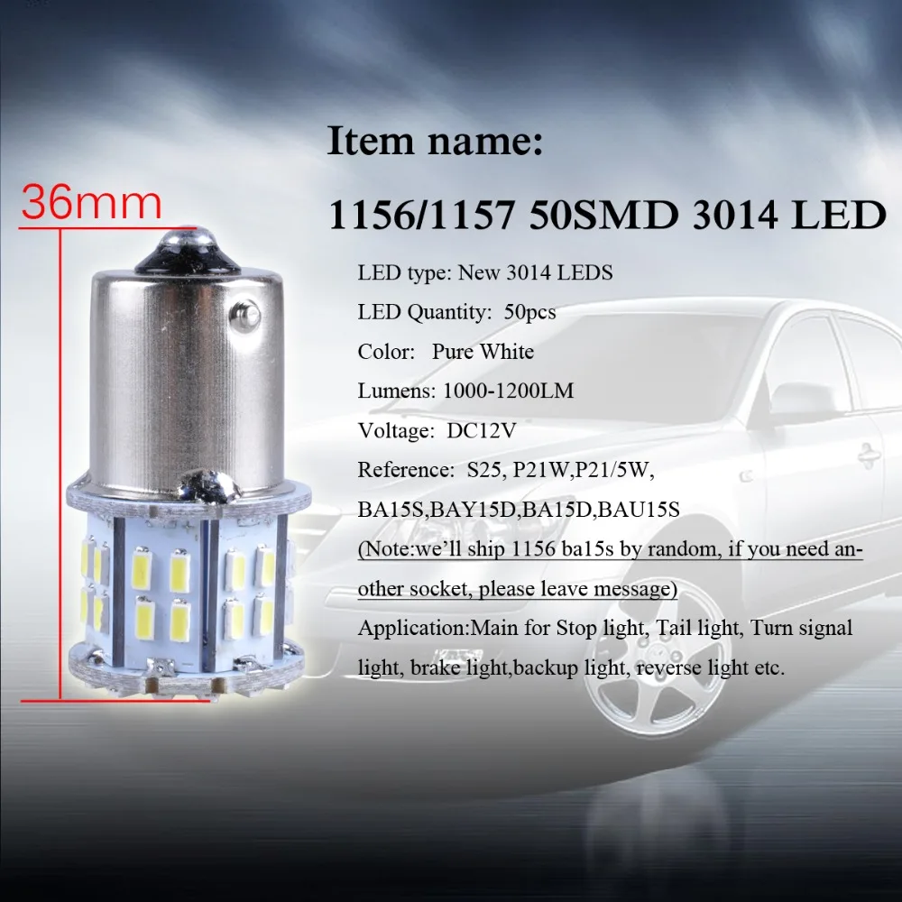 AutoEC 1156 1157 ba15s bay15d p21w p21/5w 50 smd 3014 Светодиодный Автомобильный задний стоп светильник