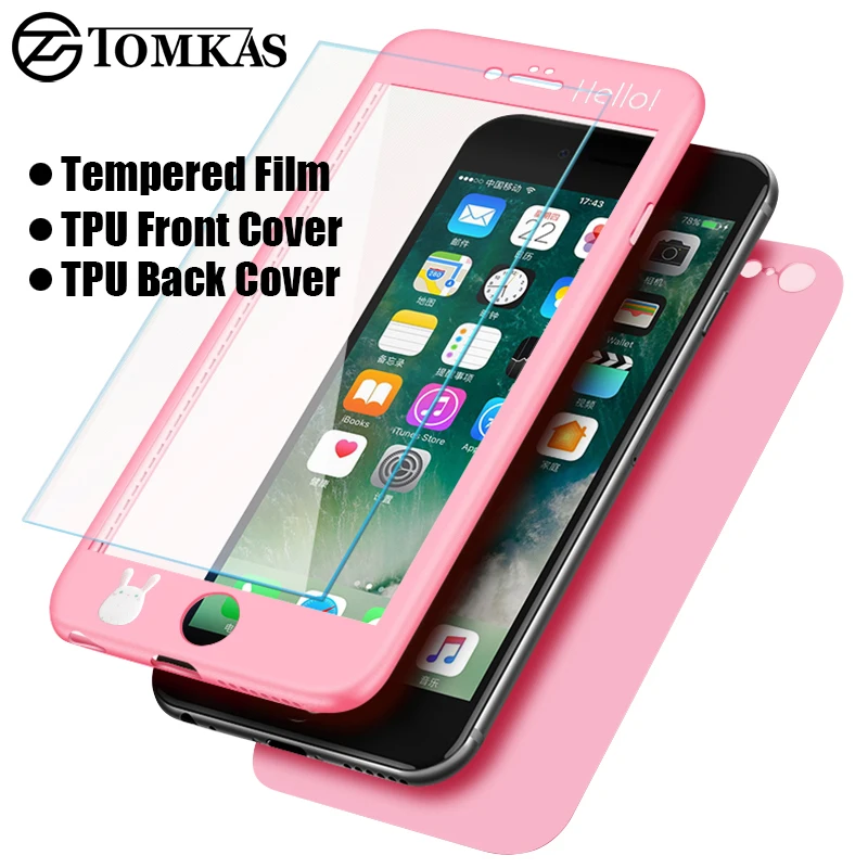 TOMKAS Cute Silicon Case For iPhone 7 8 6 Cases 360 Full Cover Patterned Coque X Plus With Free Glass |