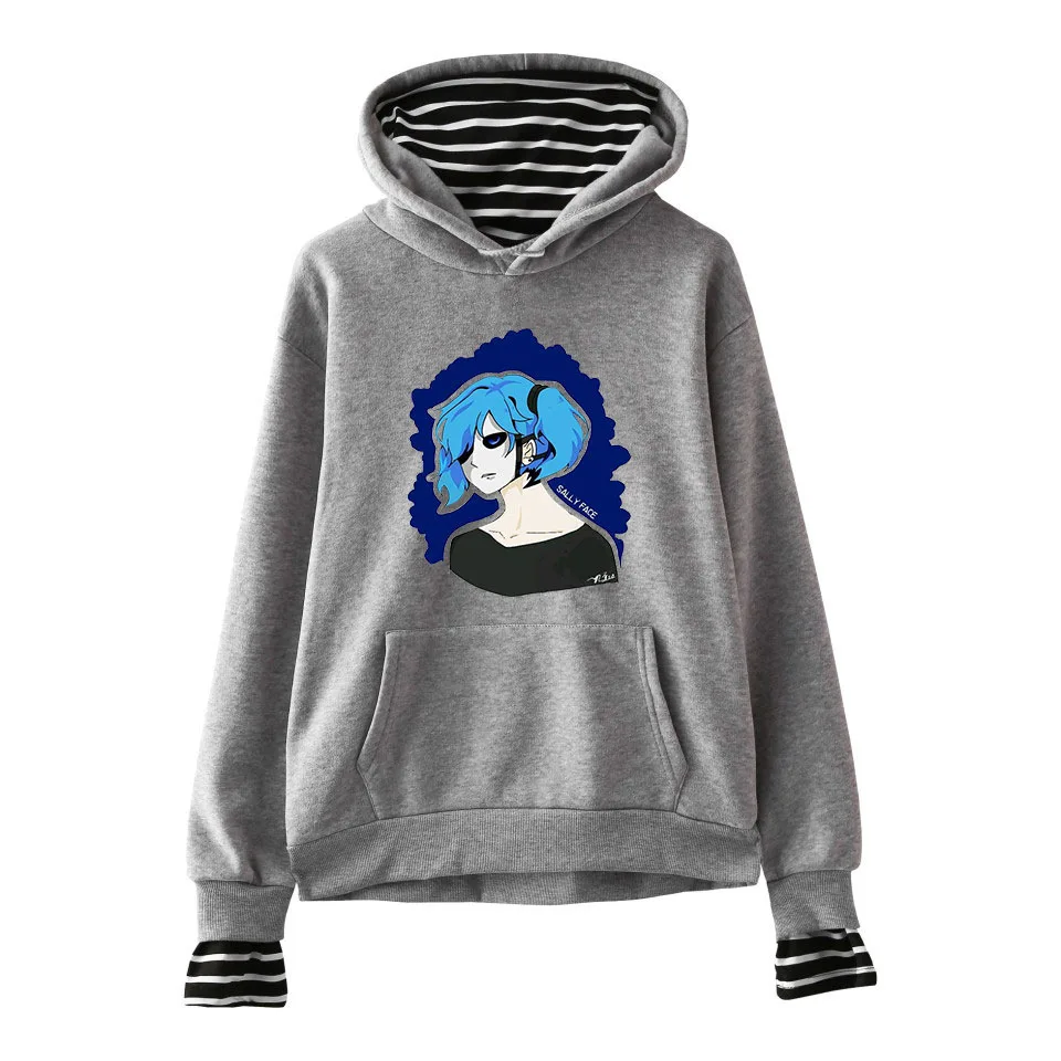 sally grey hoodie Поддельные из двух частей женские Sally Face толстовки для девочек и мужчин пэчворк полосатый поддельные из двух частей Толстовка Пуловер XXS-XXL - Цвет: sally grey hoodie