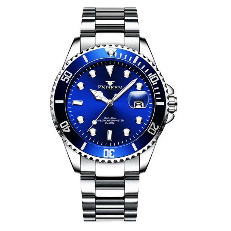 silver blue FNGEEN Для мужчин s часы лучший бренд класса люкс Водонепроницаемый наручные часы хорошего Дата простые Повседневное, кварцевые наручные часы для женщин, Для мужчин спортивные часы - Цвет: silver blue