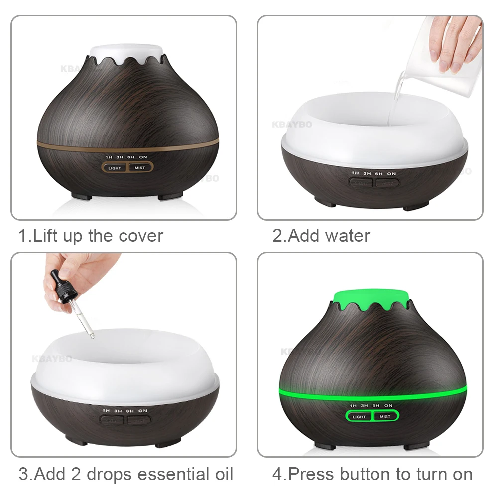 400ml Air Humidifier Essential Oil Diffuser Aroma Lamp Aromatherapy Electric Mist Maker for Home-Wood | Бытовая техника