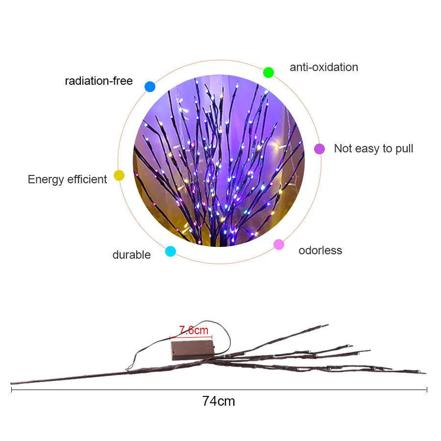 20 светодиодов ивовые ветки 5 цветов рождественские праздничные вечерние