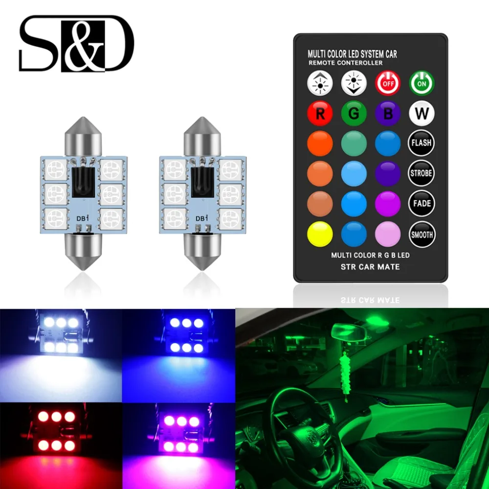 Светодиодная гирлянсветильник C5W 31 мм 36 39 41 C10W RGB 5050 6SMD с дистанционным