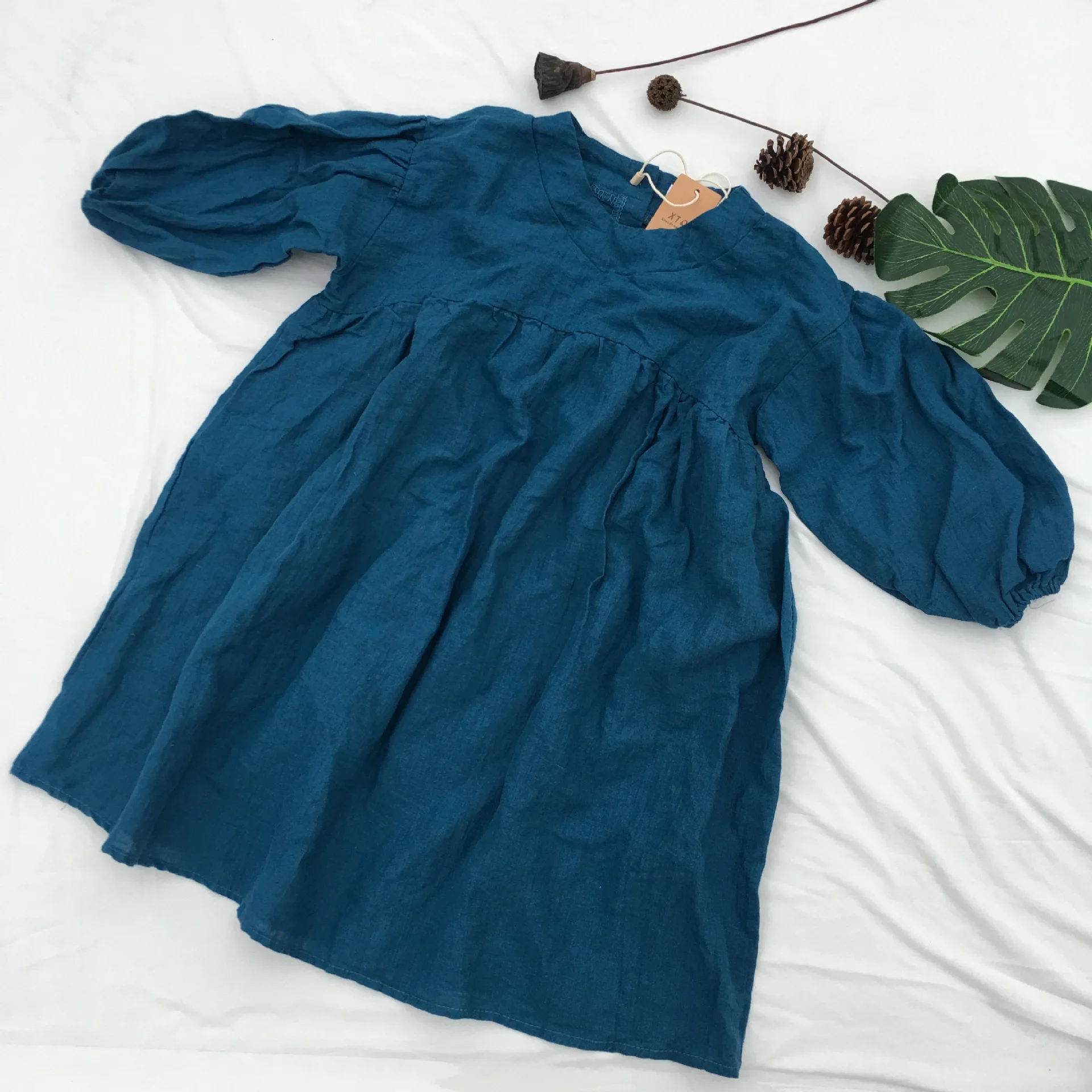 Платье для девочек весеннее корейское детское льняное повседневное в корейском