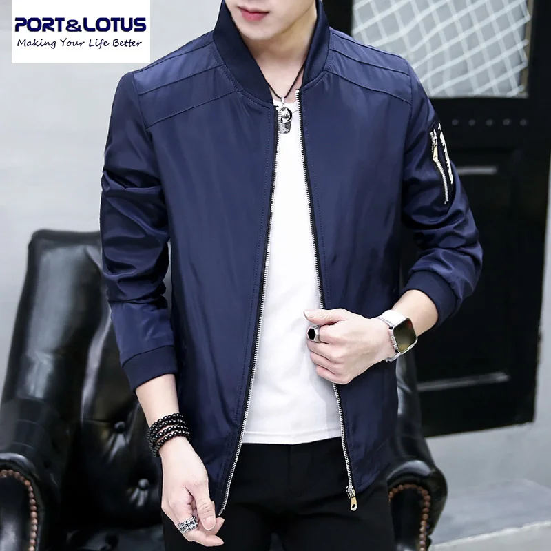 Порт &amp Лотос Бомбардировщик Куртка Мужчины Slim Fit Пальто Стенд Воротник Манжеты