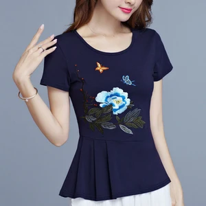 Футболка женская базовая с вышивкой, размера плюс хлопок, Повседневная белая туника, 4XL 5XL 6XL, лето 100%