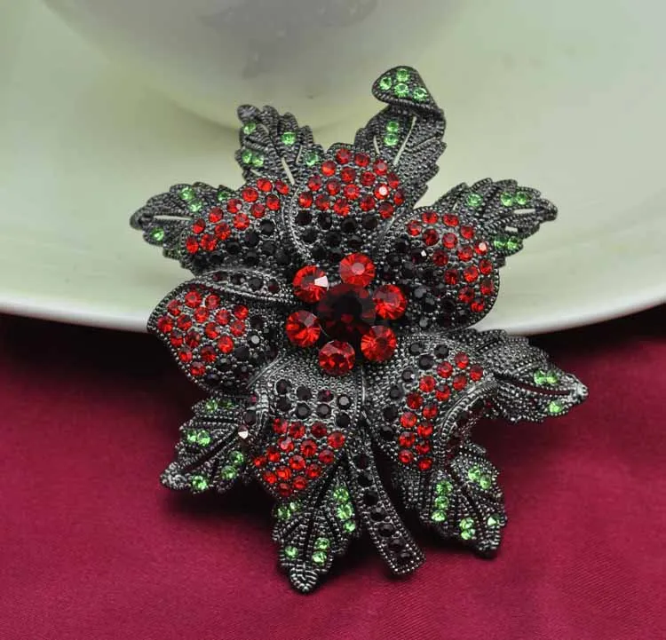 Женская Классическая Брошь с австрийским Красным Кристаллом|flower brooch pin|flower